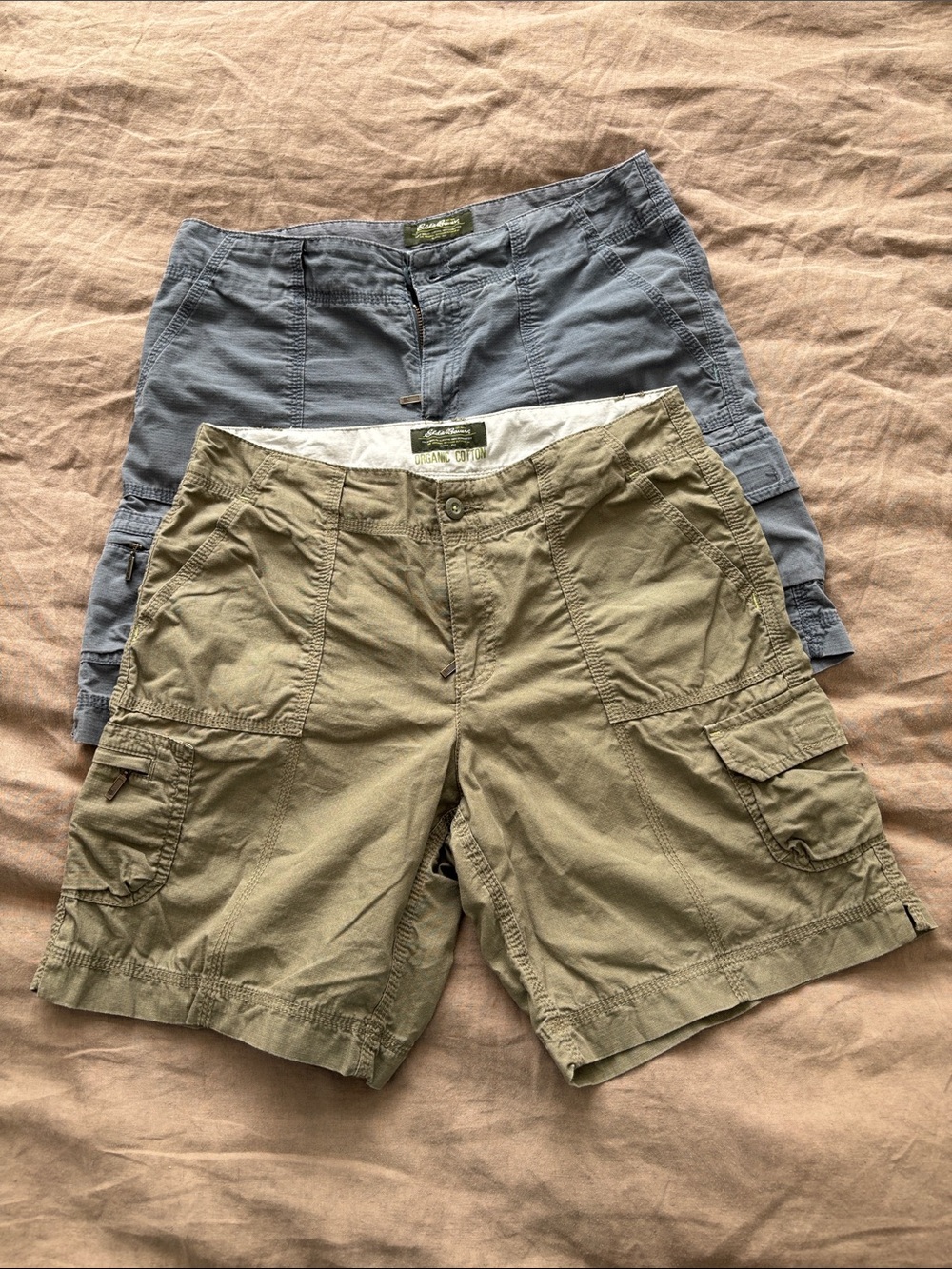 Eddie Bauer Women's Cargo Shorts — Olive Green and Slate Blue